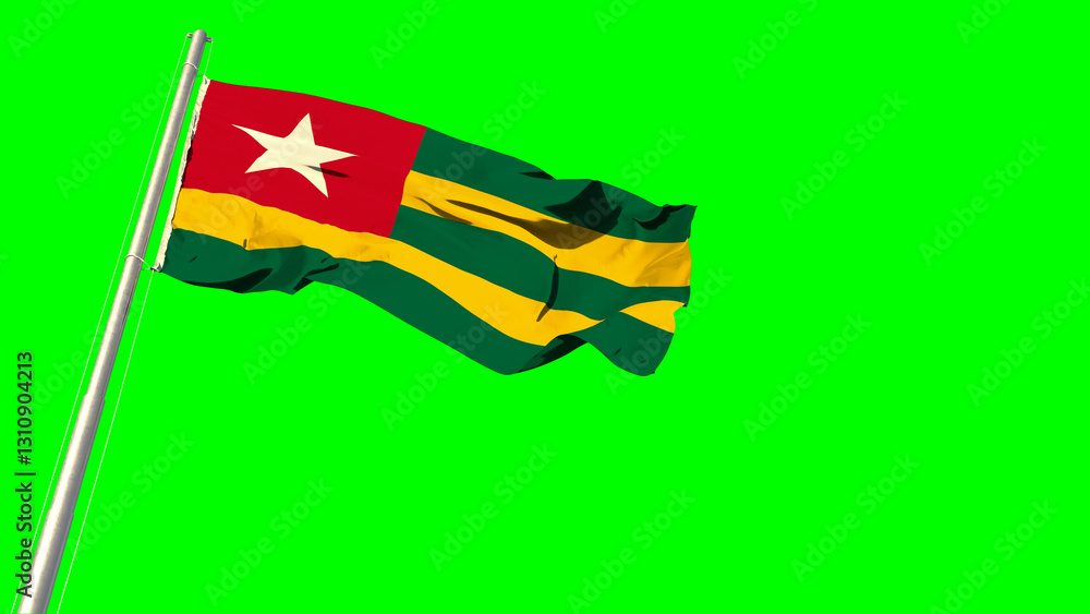 Waving glorious flag of Togo on chroma key screen, isolated - object 3D rendering Waving glorious flag of Togo on chroma key screen, isolated - object 3D rendering