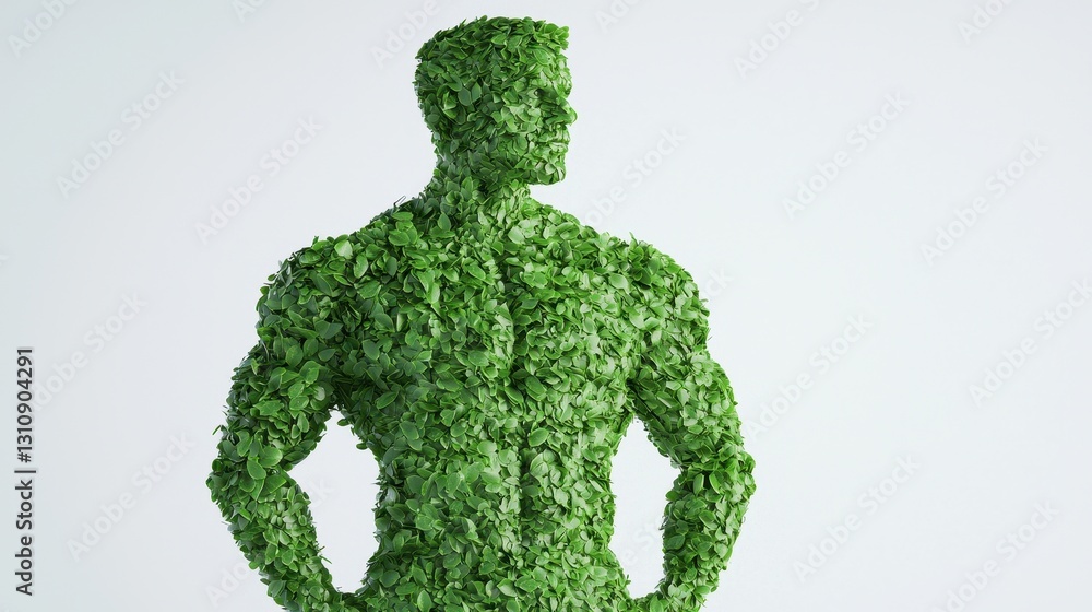 Man Made of Leaves Symbolizing Environmental Awareness and Nature Man Made of Leaves Symbolizing Environmental Awareness and Nature