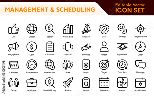 Management Administration and Scheduling Organizer Icons - Professional Vector Illustrations