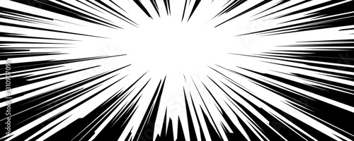 Black and white illustration depicting dynamic speed and motion lines spreading outwards from the center. This graphic style is typical in comic and manga art to represent rapid movement or action.