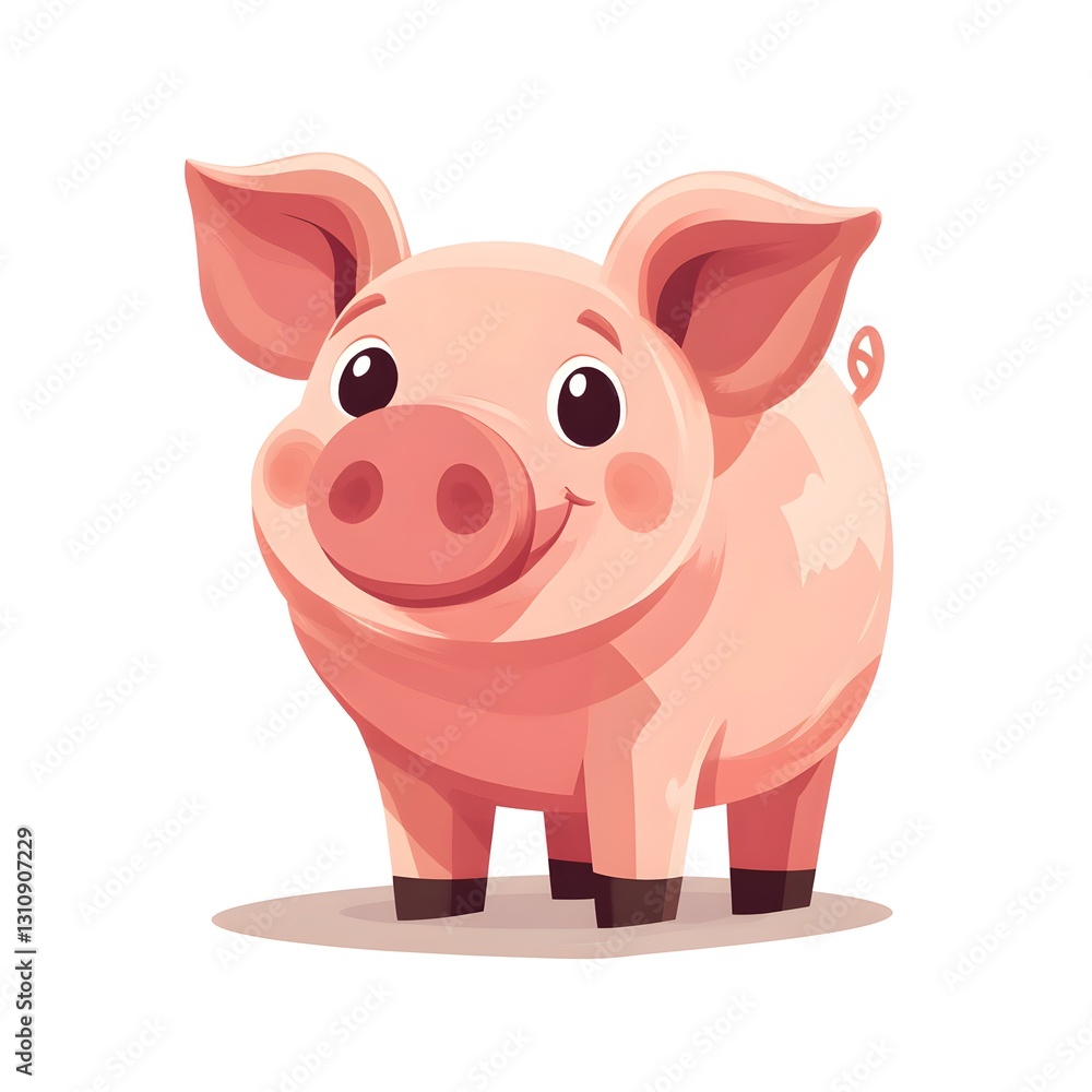 Charming pig character in flat illustration style with simple aesthetic on a bright white background for creative use Charming pig character in flat illustration style with simple aesthetic on a bright white background for creative use