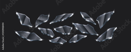 3D realistic illustration of high-detail glass shards reflecting light. Perfect for background effects, abstract compositions, and destruction scenes.