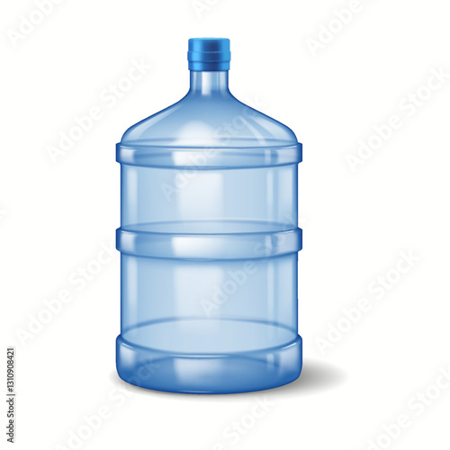 Highresolution illustration of a large transparent blue water bottle often used in office water coolers. The bottle is empty, showing highlights and reflections.