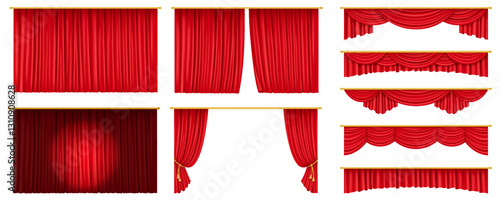 Realistic 3D illustration of a classic red velvet theater curtain closed, perfect for stage backgrounds, performance settings, and dramatic visual effects.