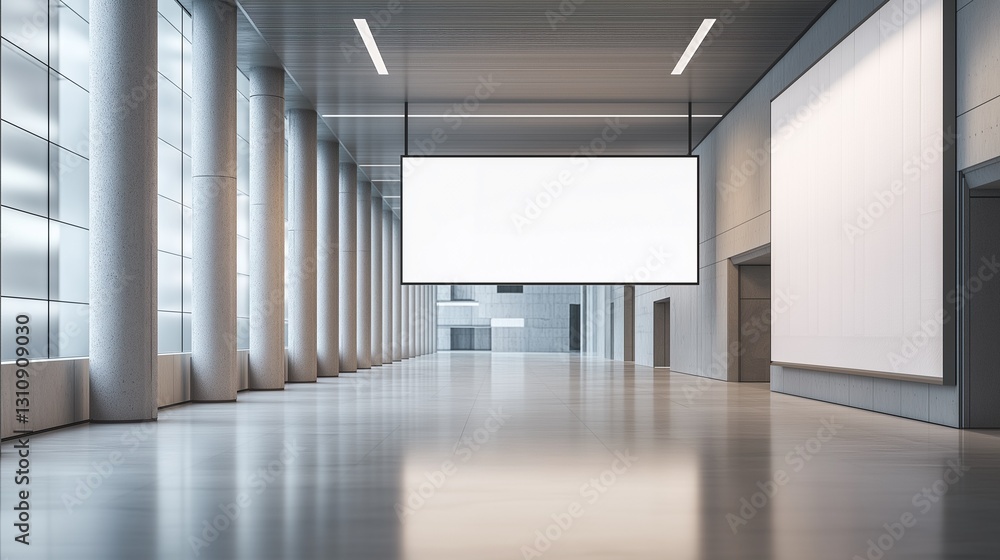 A blank billboard in the hallway, with concrete walls and a polished concrete floor. A blank billboard in the hallway, with concrete walls and a polished concrete floor.