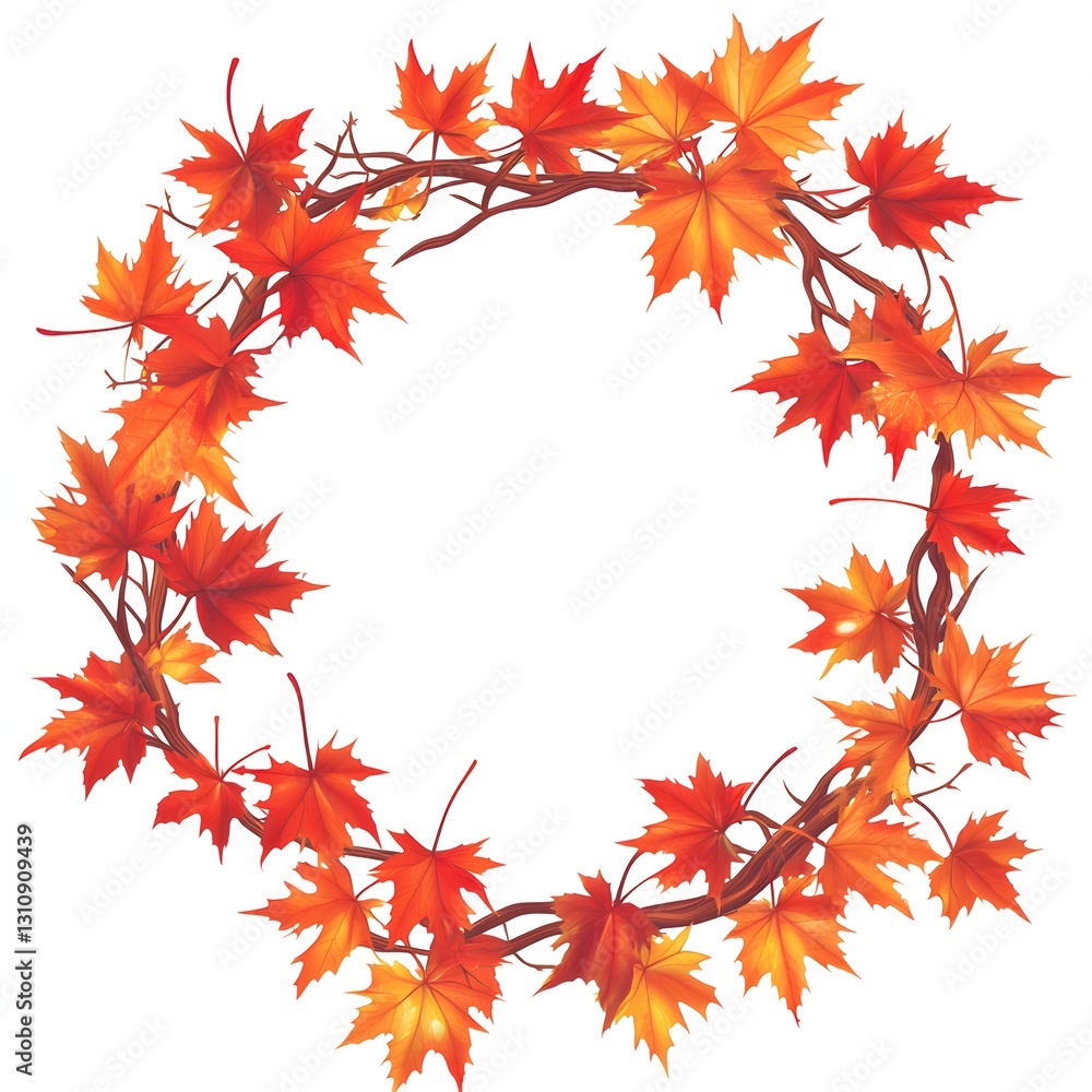 A beautiful wreath of autumn leaves elegantly designed on a clean white background for seasonal decoration A beautiful wreath of autumn leaves elegantly designed on a clean white background for seasonal decoration