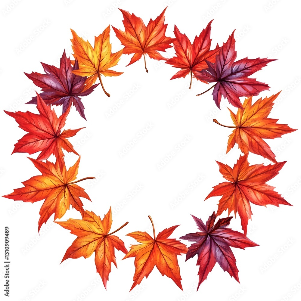 A charming wreath made of autumn leaves delicately designed on a white background for fall celebrations A charming wreath made of autumn leaves delicately designed on a white background for fall celebrations