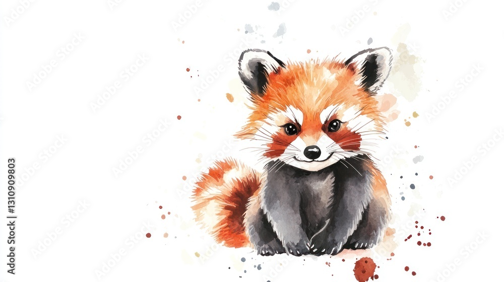 Obraz premium A watercolor painting shows a cute red panda sitting down