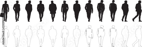 Set of Black silhouette of man and woman back side. Body silhouettes for medicine. Male and female gender differentiation. line art drawing - PNG transparent background