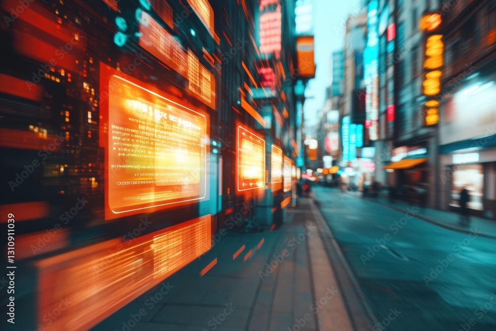 Cyberpunk Fintech Horizon Dynamic Urban Data Visualization Capturing Next-Gen Digital Economy with Motion-Blurred Technological Landscape Cyberpunk Fintech Horizon Dynamic Urban Data Visualization Capturing Next-Gen Digital Economy with Motion-Blurred Technological Landscape