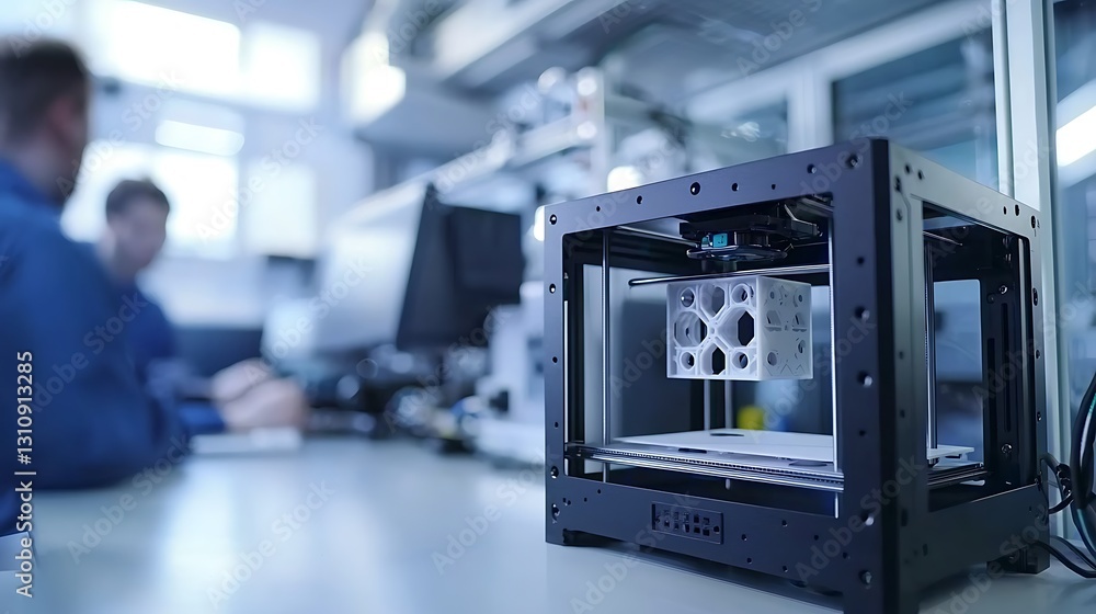 High-Tech 3D Printer in Modern Office Setting Focused on Innovative Design and Manufacturing Process High-Tech 3D Printer in Modern Office Setting Focused on Innovative Design and Manufacturing Process