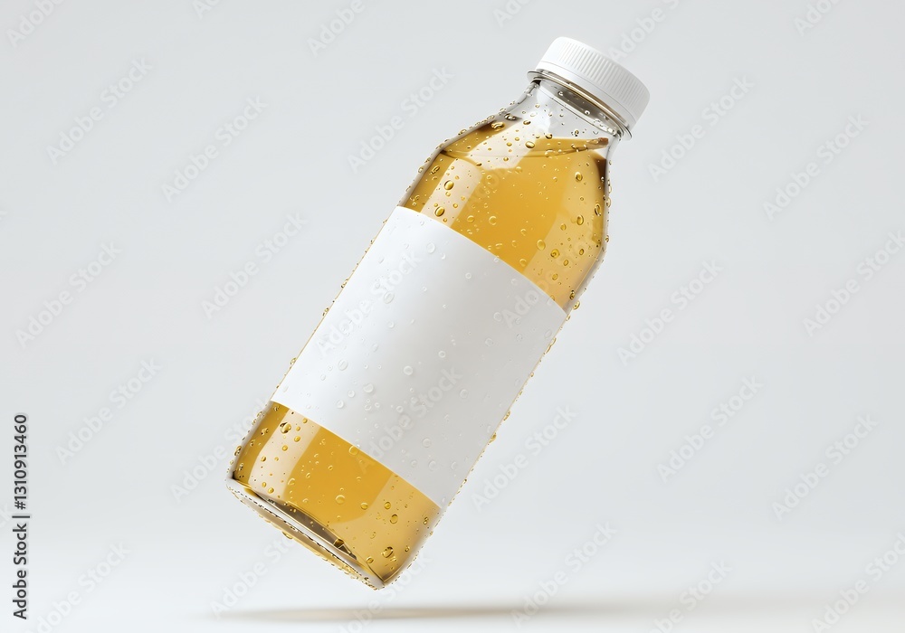 Glass bottle with yellow liquid and blank label mockup for branding Glass bottle with yellow liquid and blank label mockup for branding