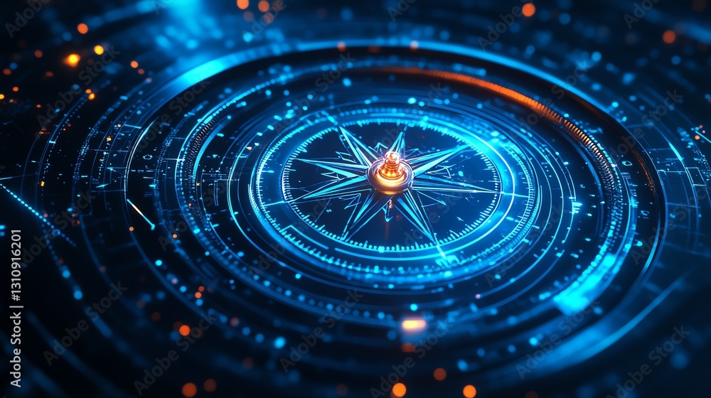 custom made wallpaper toronto digitalAbstract blue compass design with swirling lines, glowing directional markers, and soft gradients, creating a dynamic and smooth background effect