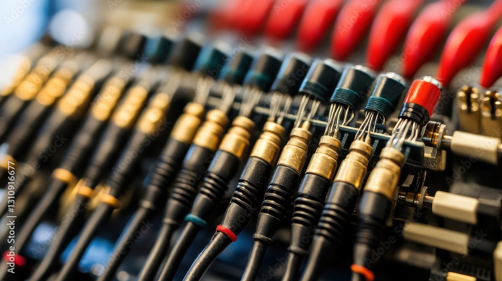 Close-up of Audio Cables and Connectors in Professional Setup Close-up of Audio Cables and Connectors in Professional Setup