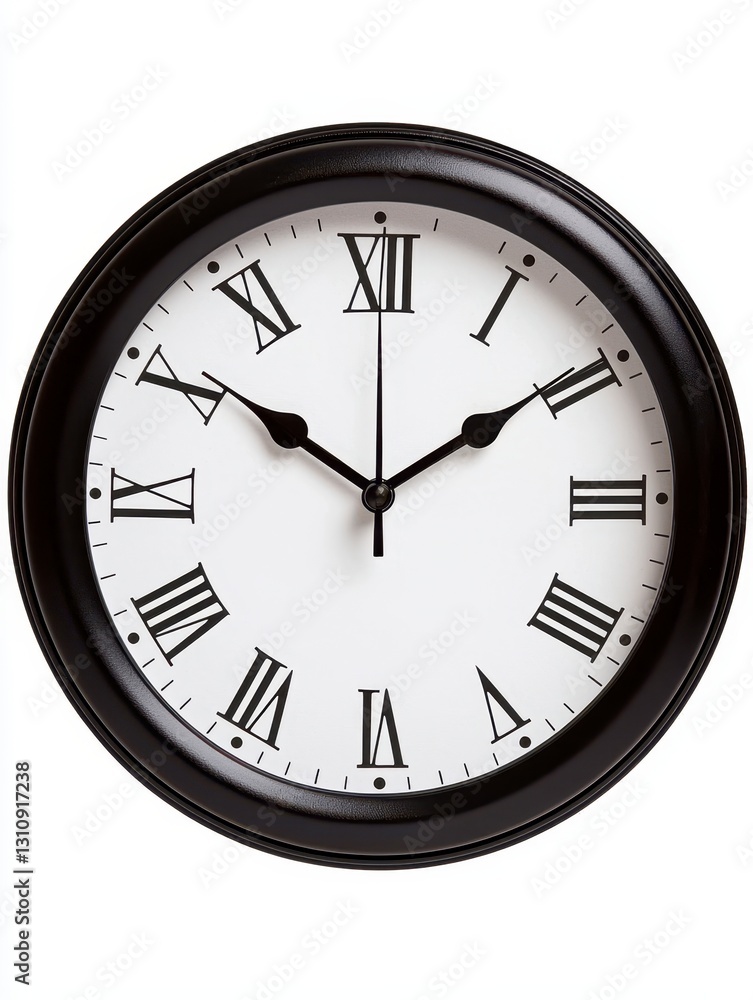 Black Analog Clock with Roman Numerals on White Background Black Analog Clock with Roman Numerals on White Background