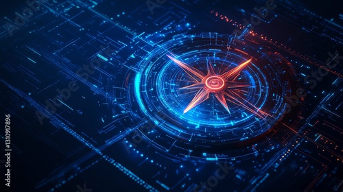 Wallpaper Mural Futuristic blue compass concept with glowing directional arrows, intricate line work, and a sleek digital style, set against a deep blue gradient background Torontodigital.ca