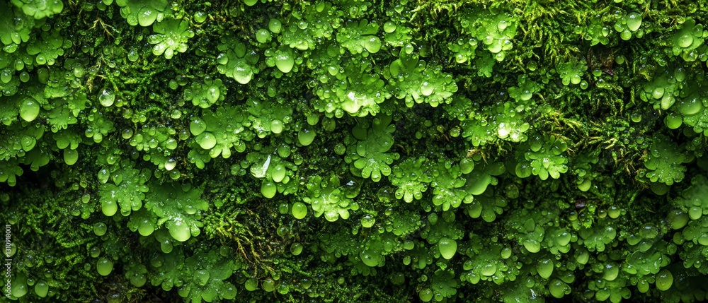 Immersive closeup of dewdrops on moss, each drop reflecting the surrounding foliage and light, magnifying the beauty of natures details Immersive closeup of dewdrops on moss, each drop reflecting the surrounding foliage and light, magnifying the beauty of natures details