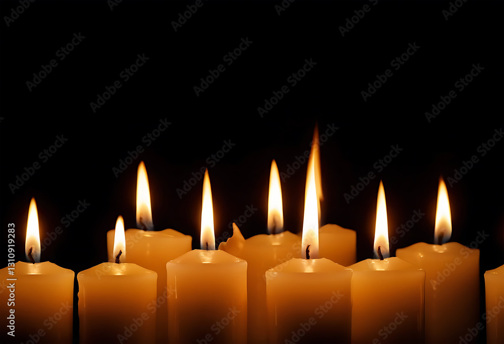 Burning candle at Night, Cylindrical aromatic candle sticks with burning flames, Decorative candle set, Candlelight with black background Burning candle at Night, Cylindrical aromatic candle sticks with burning flames, Decorative candle set, Candlelight with black background