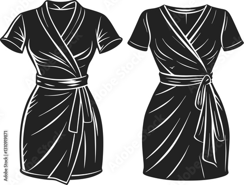 Set of Wrap dresses, technical fashion illustration Design.