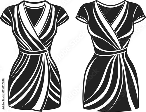 Set of Wrap dresses, technical fashion illustration Design.