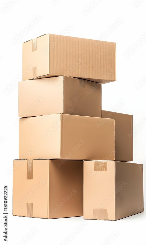 Stacked cardboard boxes for shipping or moving, presented on a clean transparent background. Stacked cardboard boxes for shipping or moving, presented on a clean transparent background.