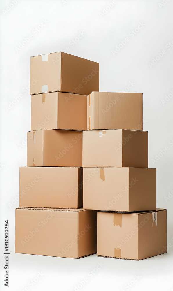 Neatly stacked cardboard boxes symbolize moving, organization, and logistical planning projects Neatly stacked cardboard boxes symbolize moving, organization, and logistical planning projects
