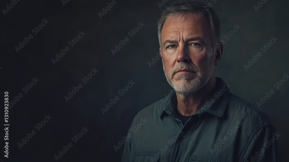 Obraz premium Portrait of a Mature Man with a Thoughtful Expression in Soft Lighting