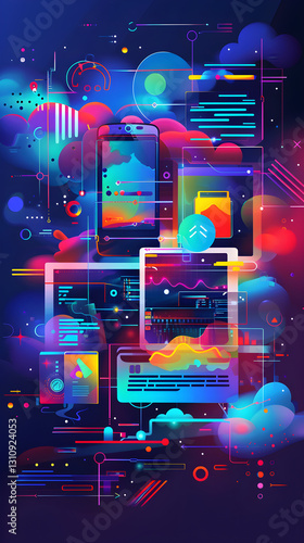 Abstract Representation of Web Design Concept with Graphical Tools and Coding Elements