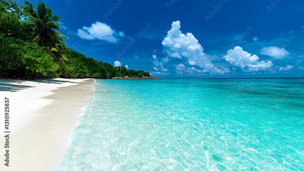 Fototapeta premium A crystal-clear tropical beach with white sand, turquoise waters