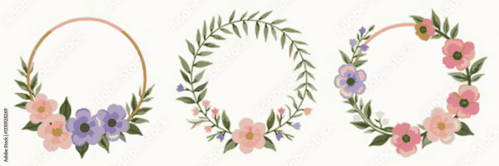 Fototapeta premium Blossoming Elegance: A Trio of Floral Wreaths