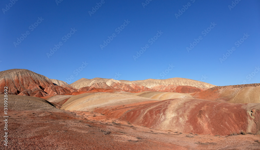 Fototapeta premium Beautiful mountains with red soil in Khizi. Azerbaijan.
