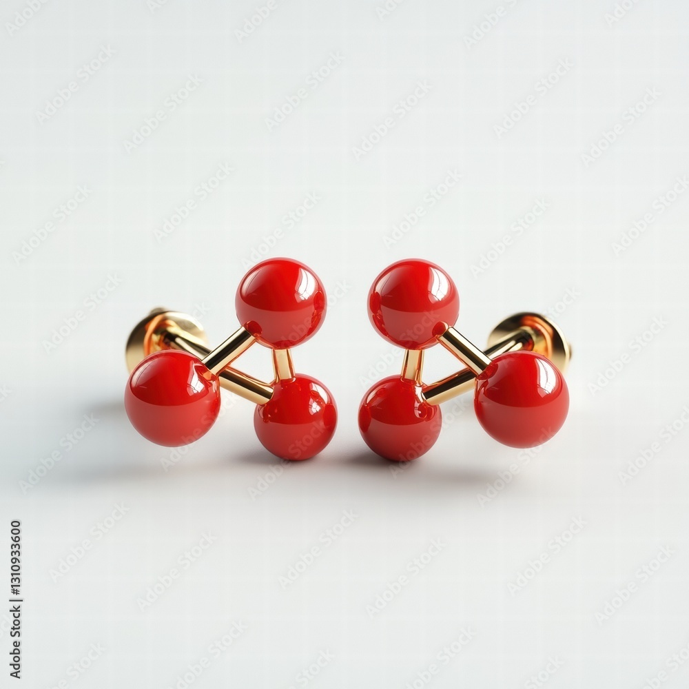 Obraz premium Two red earrings with gold posts
