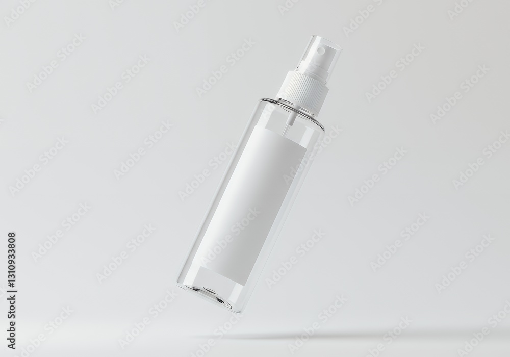 Clear Spray Bottle Mockup with Blank Label on White Background Clear Spray Bottle Mockup with Blank Label on White Background
