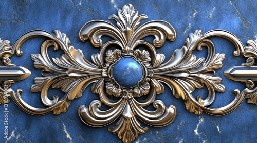 Silver ornate frame, blue marble, luxury design