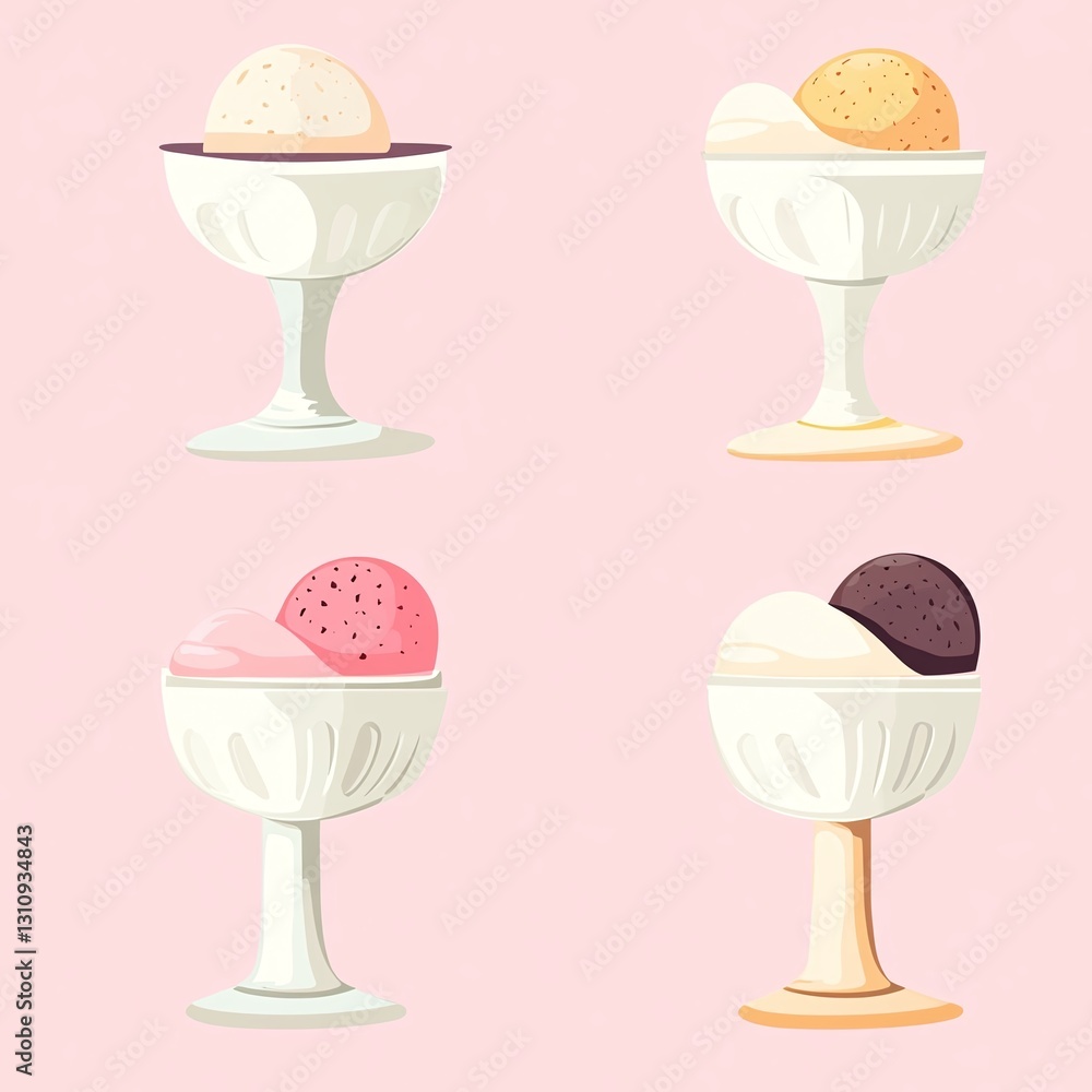 Serving minimalist ice cream scoops in elegant cups modern patterns seamless design Serving minimalist ice cream scoops in elegant cups modern patterns seamless design