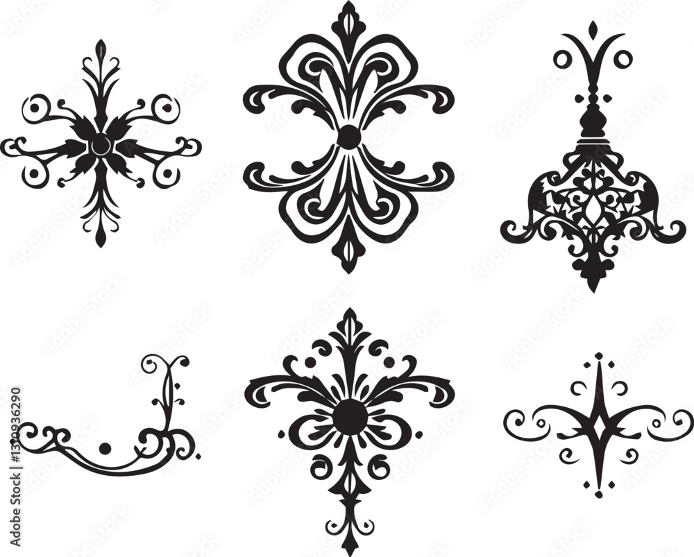 Set of decorative elements for flat design, ornaments, patterns. Hand drawn vector illustration Set of decorative elements for flat design, ornaments, patterns. Hand drawn vector illustration