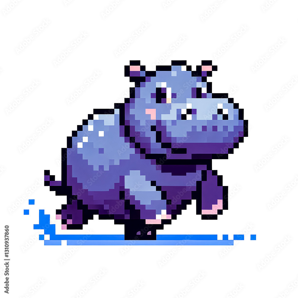Isolated pixel art style illustration of a cute hippo baby on a white background. Isolated pixel art style illustration of a cute hippo baby on a white background.