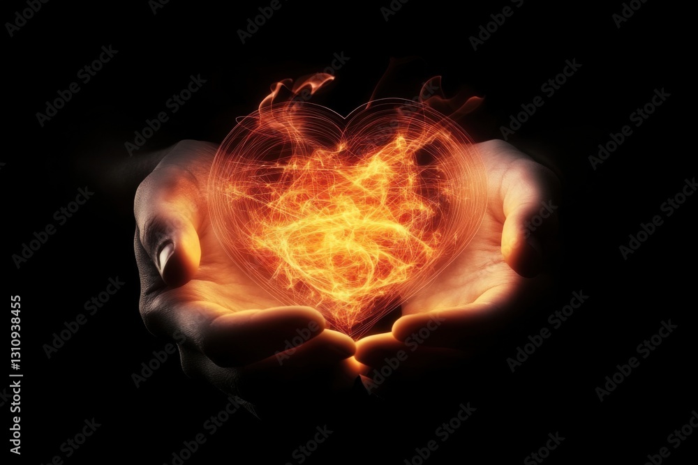 Fototapeta premium Hands Holding a Glowing Heart Symbol of Love and Passion Glow