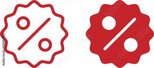 Red icons, percentage symbols, starburst shapes, discount badges, simple graphic design, flat illustration, minimalist style
