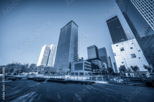 Modern Urban Landscape Featuring Tall Skyscrapers in Blue Tones