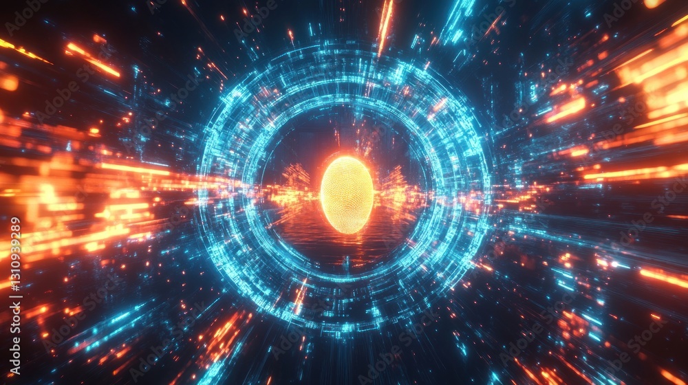 Obraz premium Futuristic portal, energy, night, abstract, digital art