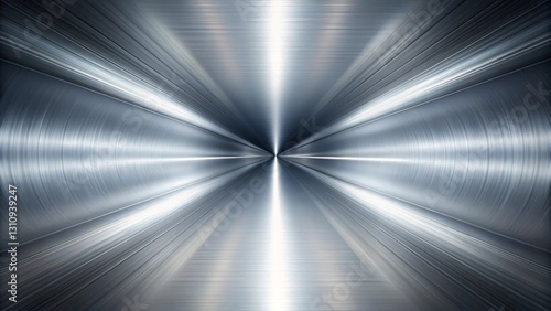 Abstract Metallic Tunnel A High-Resolution Image Featuring a Polished Steel Surface with Radial Lines Converging Towards a Central Point, Creating an Illusion of Depth and Speed