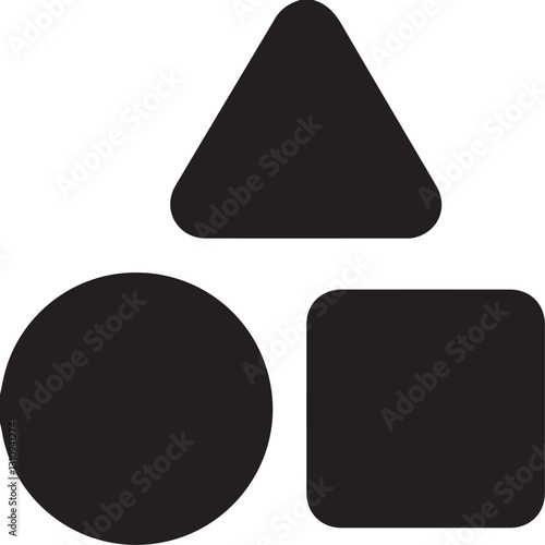 Simple geometric shapes, black and white, minimalist design, basic forms, triangle circle square, graphic elements, stark contrast, abstract composition, clean lines,