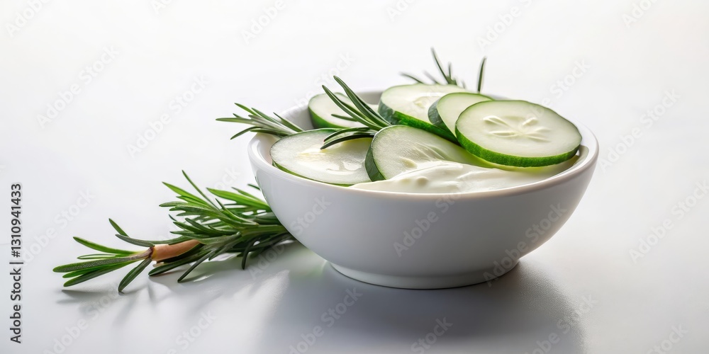 Refreshing Cucumber and Rosemary Face Mask in a White Bowl Refreshing Cucumber and Rosemary Face Mask in a White Bowl