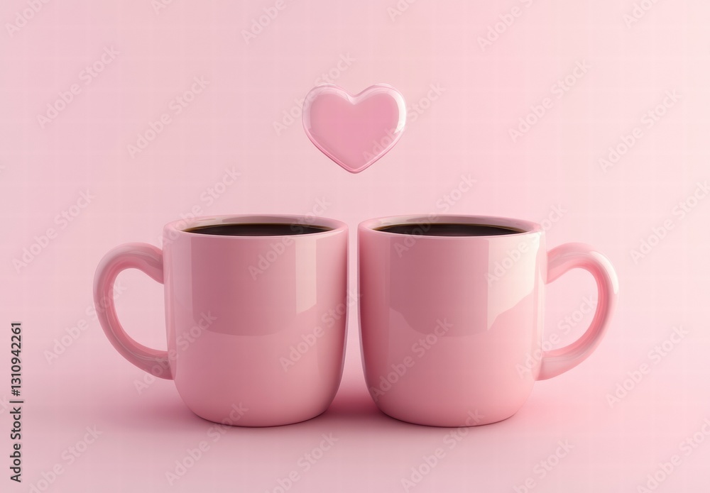 Two pink cups with a heart on top of them Two pink cups with a heart on top of them