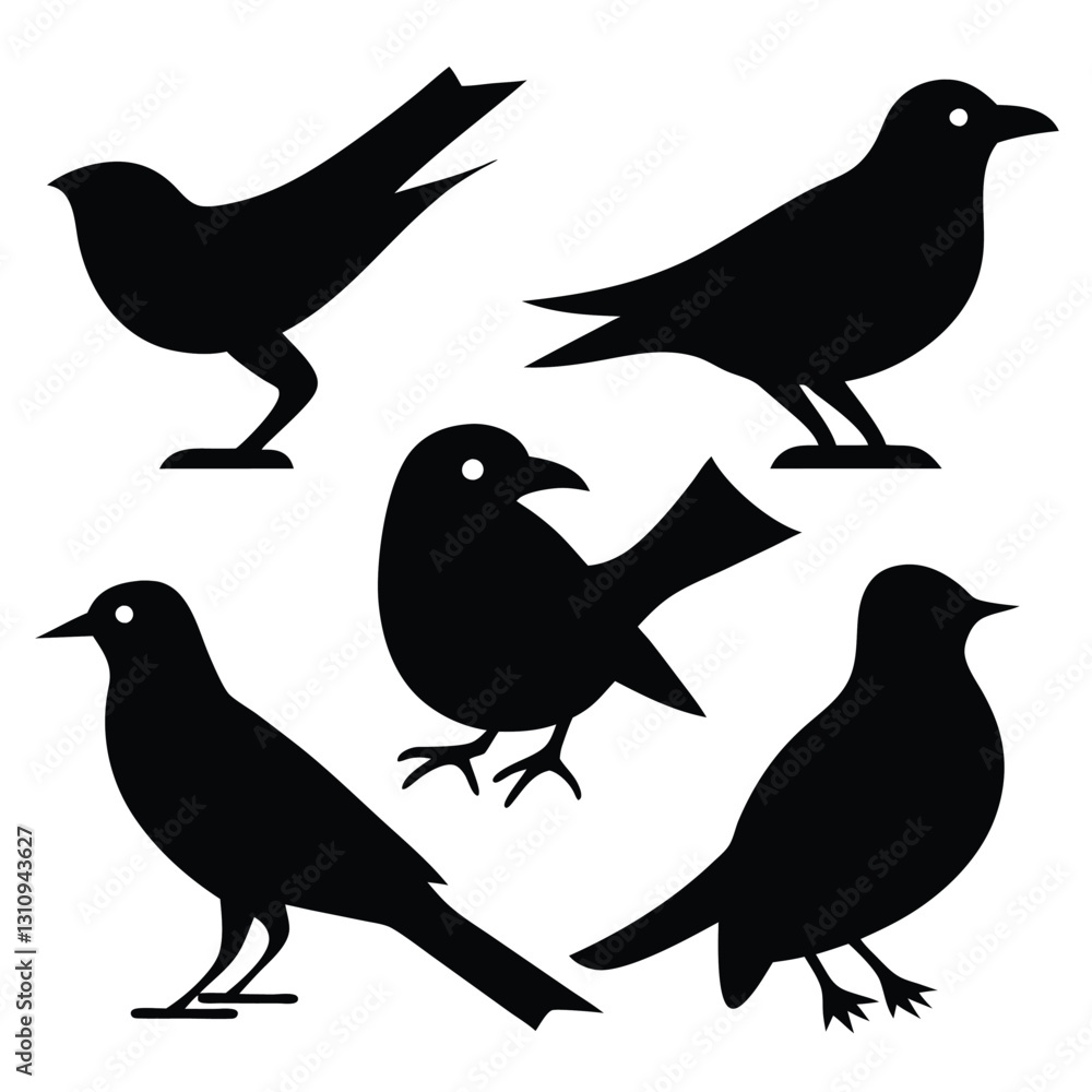 Simple Black Silhouette Birds, Perfect for Nature or Design Projects Simple Black Silhouette Birds, Perfect for Nature or Design Projects