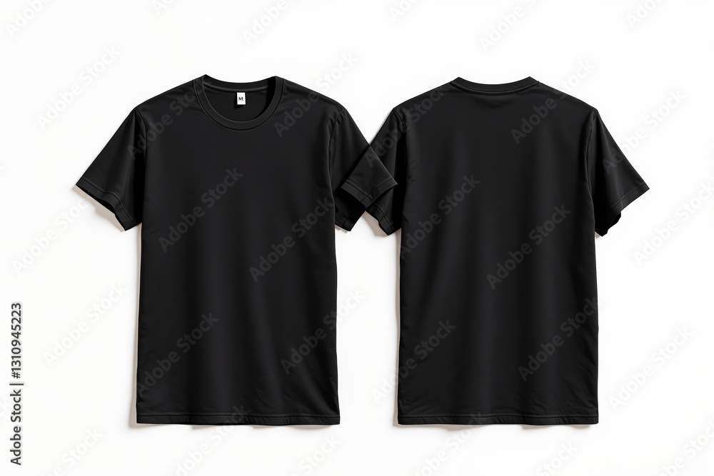 Black blank T-shirt front and back view on white background. Black blank T-shirt front and back view on white background.