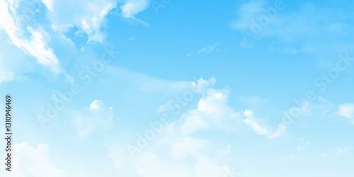 Vibrant Blue Sky with White Clouds in a Beautiful Summer Day photo. Vector illustration.