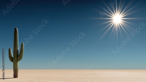 Shimmering heat haze rising from a lonely desert road, cacti dotting the sandy expanse under a relentless summer sun, warping the arid landscape in waves
