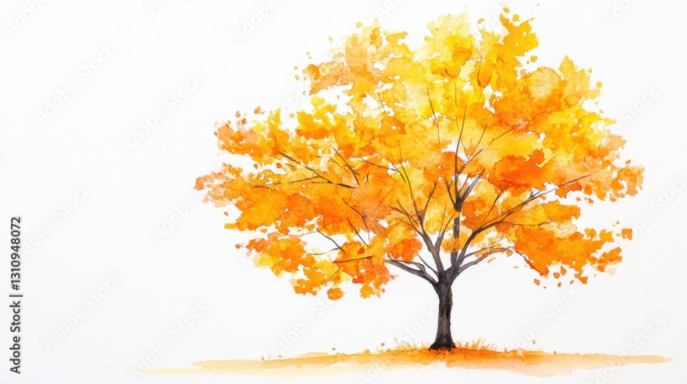 Fototapeta premium Watercolor hand drawn of autumn trees,red maple tree on white background,hand drawn watercolor vector illustration,Autumn forest path,red orange foliage in fall forest.